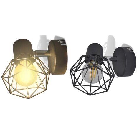 Wandlampen 2 st met LED industriële stijl zwart 3