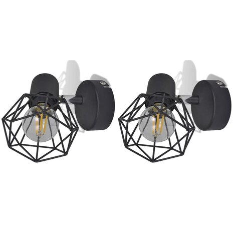 Wandlampen 2 st met LED industriële stijl zwart 4