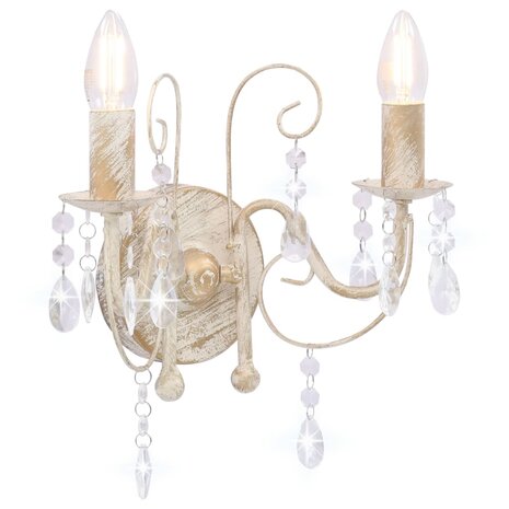 Wandlamp met kralen 2xE14 antiekwit 1