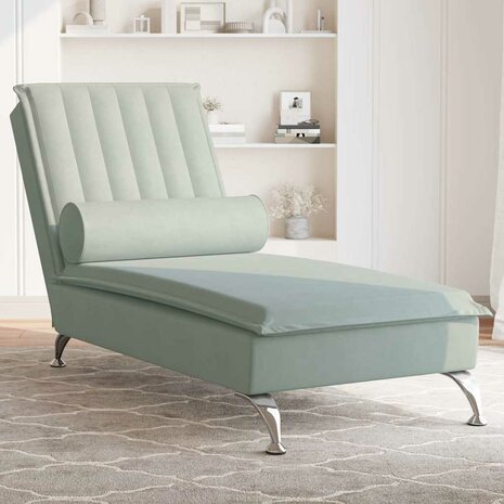Massage chaise longue met bolster fluweel lichtgrijs 1