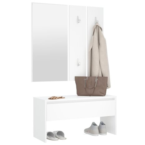 Garderobe set bewerkt hout wit 4
