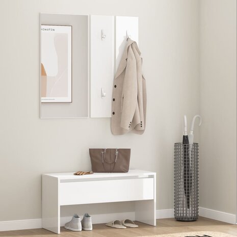Garderobe set bewerkt hout hoogglans wit 1