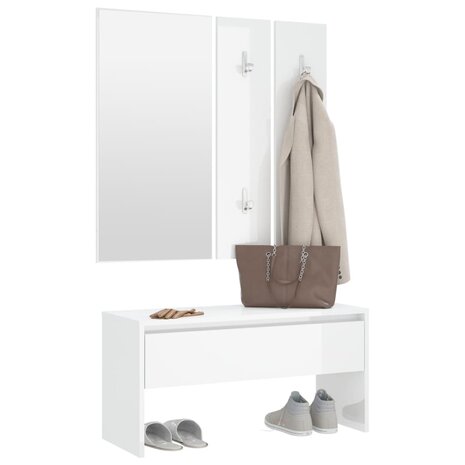 Garderobe set bewerkt hout hoogglans wit 4