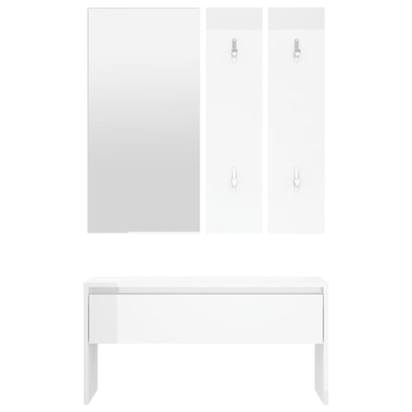 Garderobe set bewerkt hout hoogglans wit 5