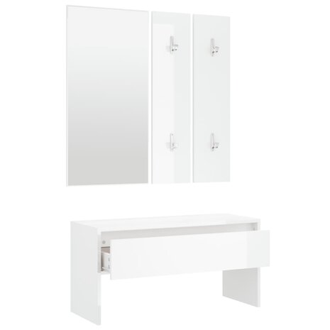 Garderobe set bewerkt hout hoogglans wit 6