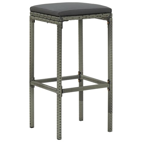 Barkrukken met kussens 2 st poly rattan grijs 2
