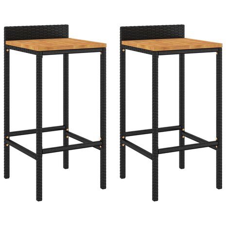Barkrukken 2 st poly rattan en massief acaciahout zwart 2