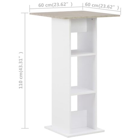 Bartafel 60x60x110 cm wit en betonkleurig 6