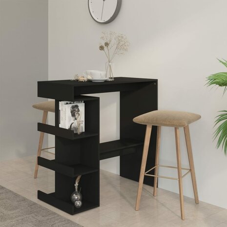 Bartafel met opbergrek 100x50x101,5 cm bewerkt hout zwart 1