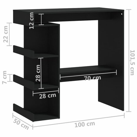 Bartafel met opbergrek 100x50x101,5 cm bewerkt hout zwart 7