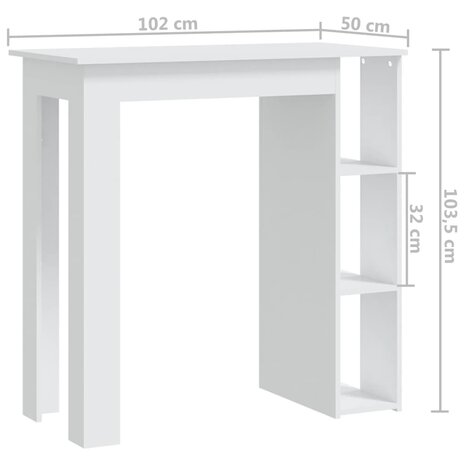 Bartafel met schap 102x50x103,5 cm bewerkt hout wit 7