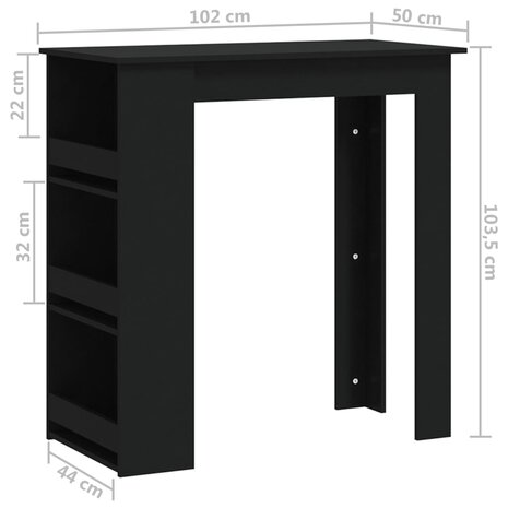 Bartafel met opbergrek 102x50x103,5 cm bewerkt hout zwart 7