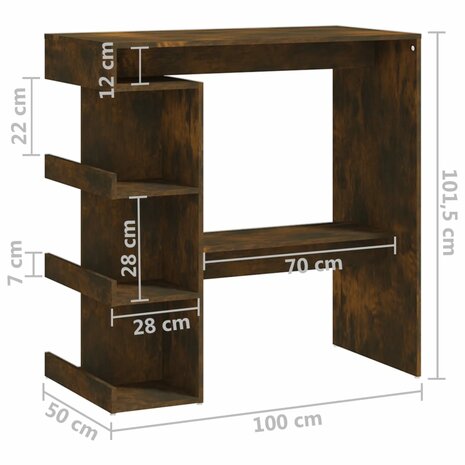 Bartafel met opbergrek 100x50x101,5 cm hout gerookt eiken 7