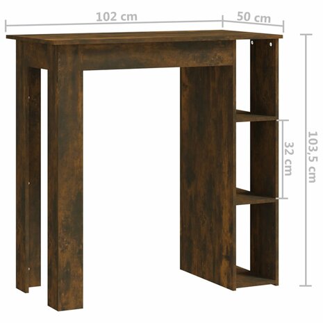 Bartafel met schap 102x50x103,5 cm bewerkt hout gerookt eiken 7