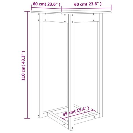 Bartafel 60x60x110 cm massief grenenhout wit 7