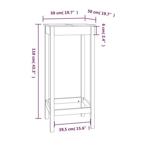 Bartafel 50x50x110 cm massief grenenhout wit 8
