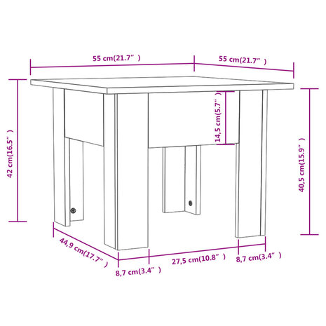 Salontafel 55x55x42 cm spaanplaat bruin eikenkleur 6