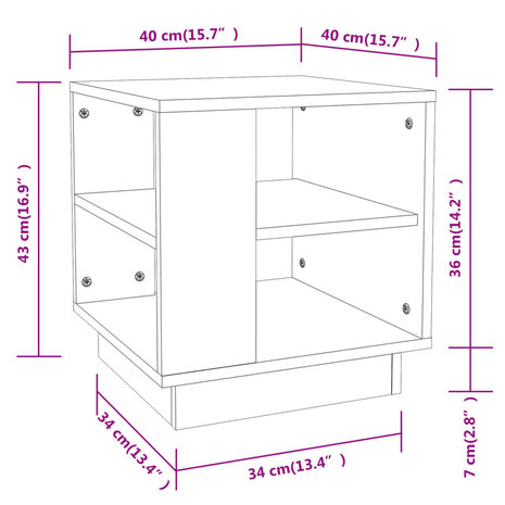 Salontafel 40x40x43 cm bewerkt hout bruin eikenkleur 7