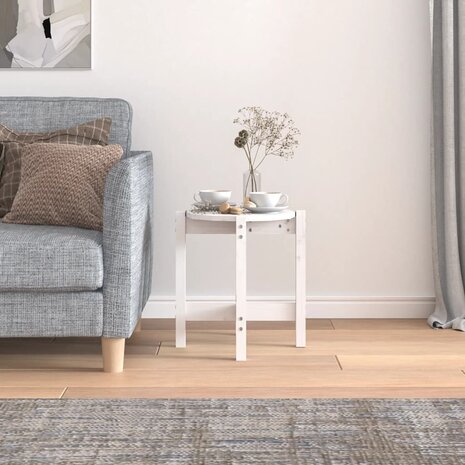Salontafel Ø 42,5x45 cm massief grenenhout wit 3
