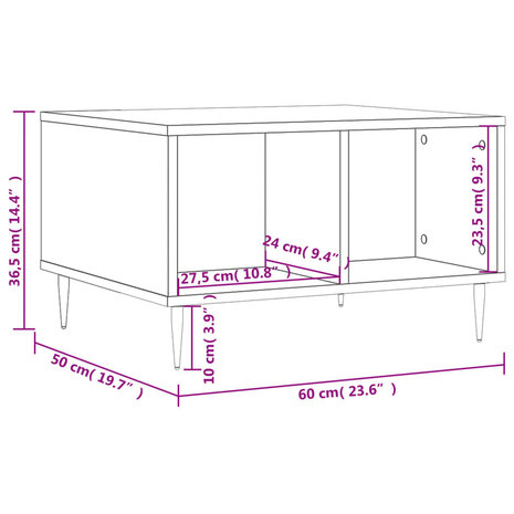 Salontafel 60x50x36,5 cm bewerkt hout wit 9