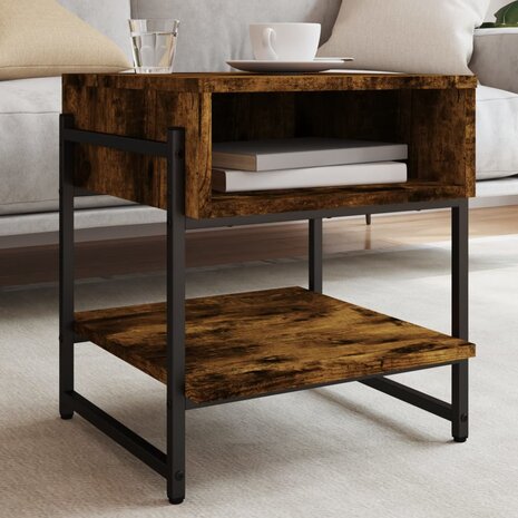 Salontafel 40x40x45 cm bewerkt hout gerookt eikenkleurig 1
