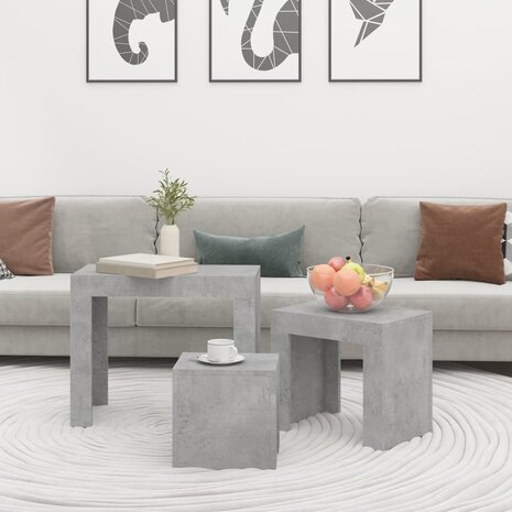 3-delige Tafeltjesset bewerkt hout betongrijs 7