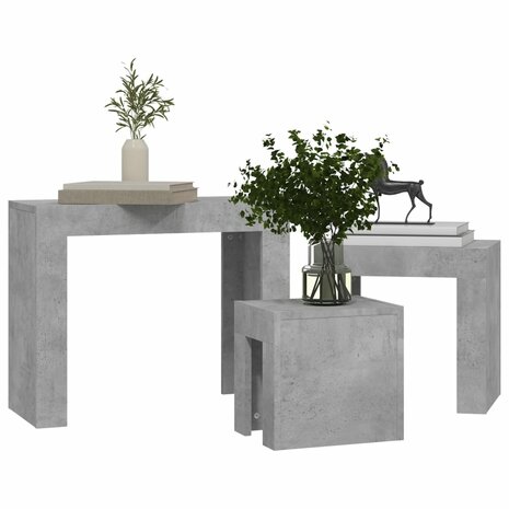 3-delige Tafeltjesset bewerkt hout betongrijs 8