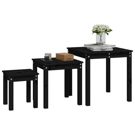 Tafeltjesset 3 st massief grenenhout zwart 4