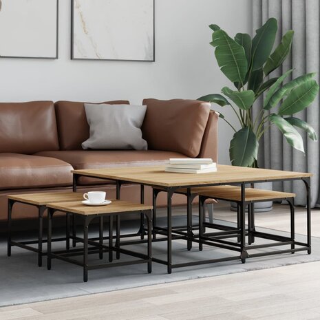 5-delige Tafeltjesset bewerkt hout sonoma eikenkleurig 1