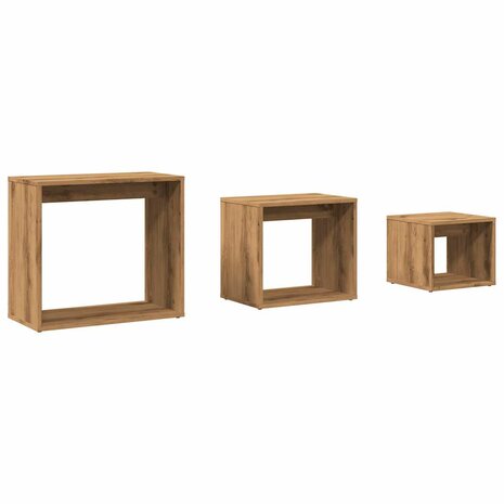 3-delige Tafeltjesset bewerkt hout artisanaal eikenkleur 2