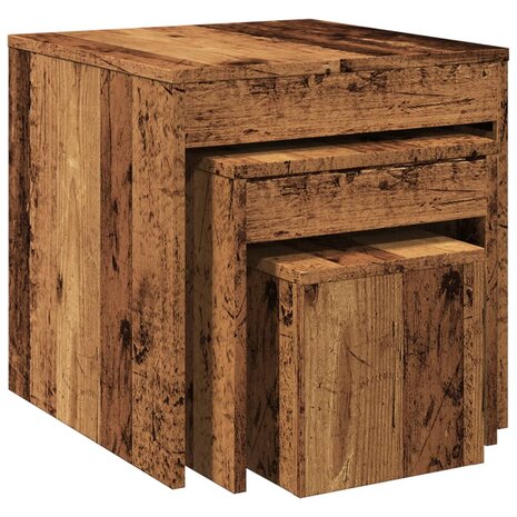 3-delige Tafeltjesset bewerkt hout oud houtkleurig 7