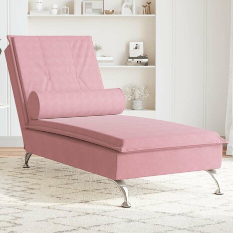Massage chaise longue met bolster fluweel roze 1