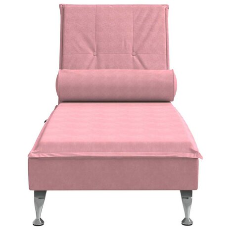 Massage chaise longue met bolster fluweel roze 4