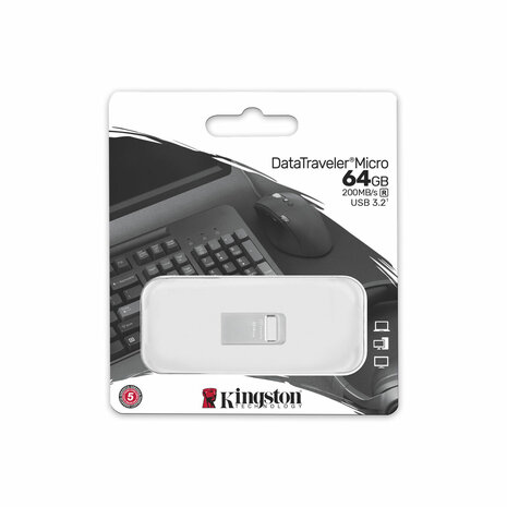USB stick Kingston DTMC3G2/64GB Sleutelhanger Zilverkleurig Zwart 64 GB 1