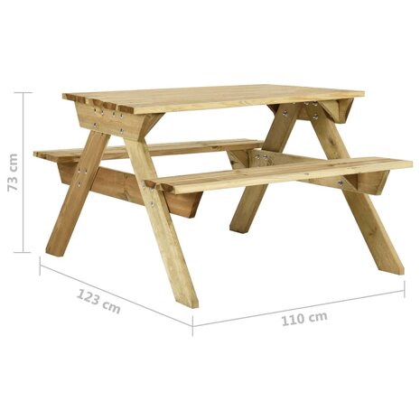 Picknicktafel met banken 110x123x73 cm geïmpregneerd grenenhout 6