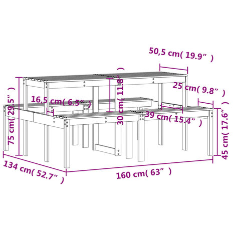 Picknicktafel 160x134x75 cm geïmpregneerd grenenhout 9