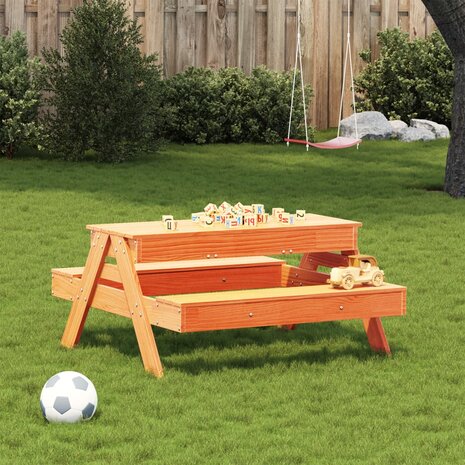 Picknicktafel met zandbak voor kinderen grenenhout wasbruin 3
