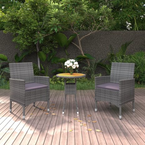 3-delige Tuinset poly rattan grijs 1