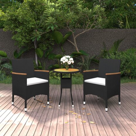 3-delige Tuinset poly rattan zwart 1