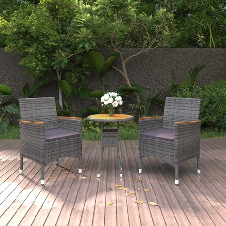 3-delige Tuinset poly rattan grijs 1