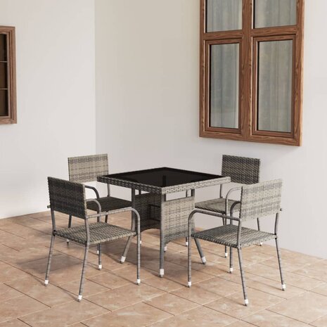 5-delige Tuinset poly rattan grijs 1