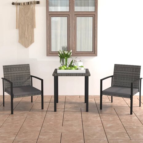 3-delige Tuinset poly rattan grijs 1