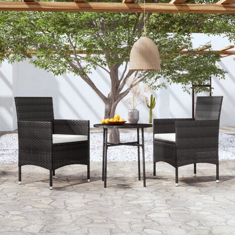 3-delige Tuinset poly rattan zwart 1