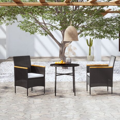 3-delige Tuinset poly rattan zwart 1