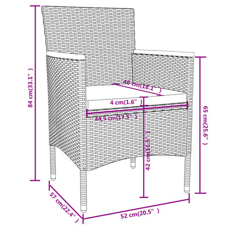 3-delige Tuinset poly rattan zwart 8