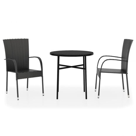 3-delige Tuinset poly rattan zwart 2
