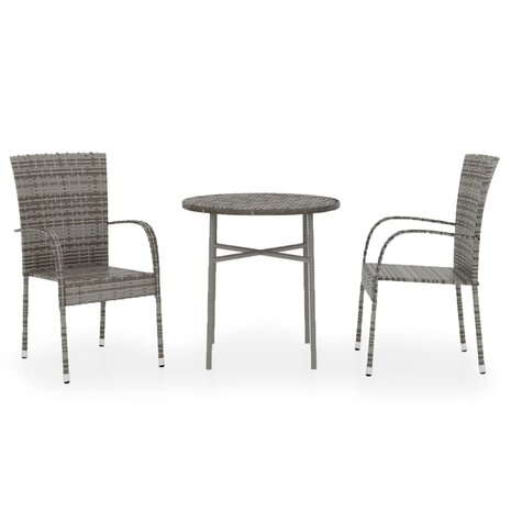 3-delige Tuinset poly rattan grijs 2