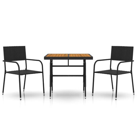 3-delige Tuinset poly rattan zwart 2