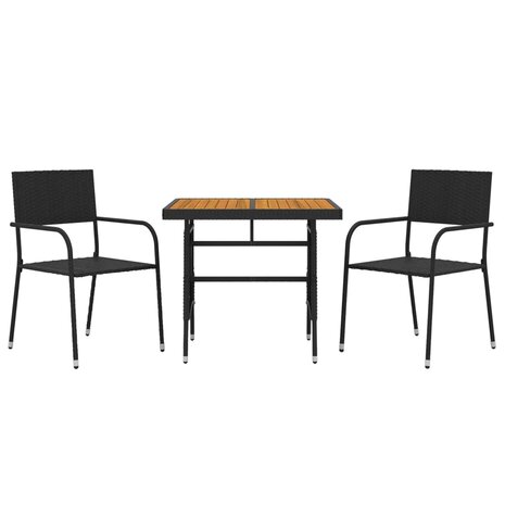 3-delige Tuinset poly rattan zwart 3