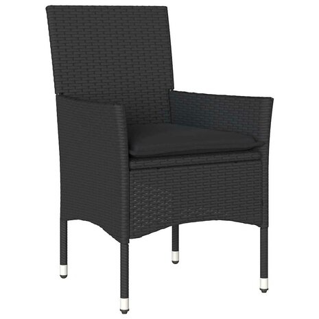 3-delige Tuinset met kussens poly rattan en glas zwart 3